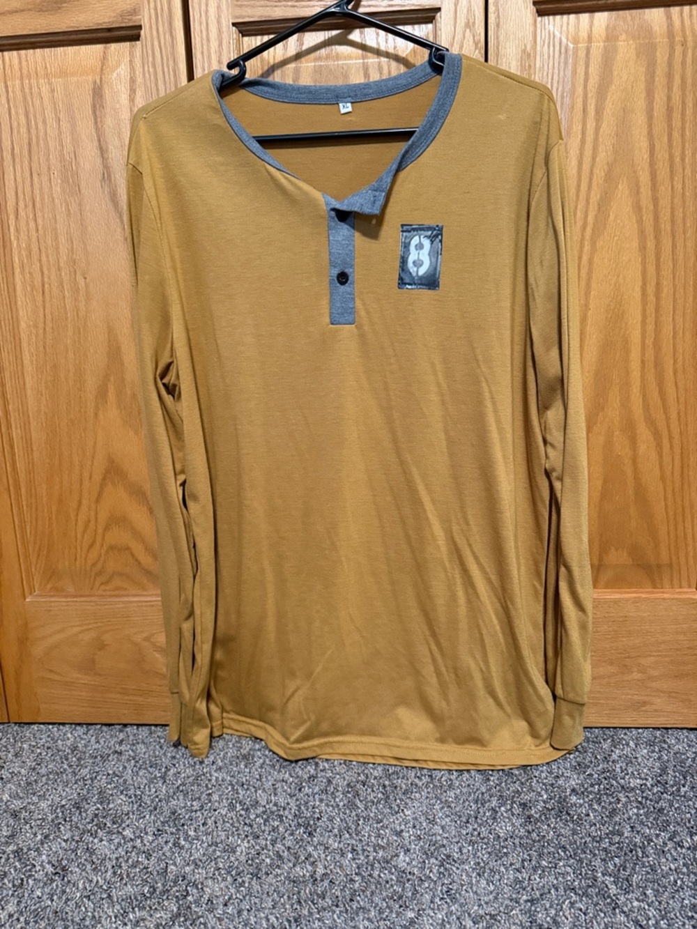 Men's Long Sleeve Henley Shirt in Mustard with Contrast Trim